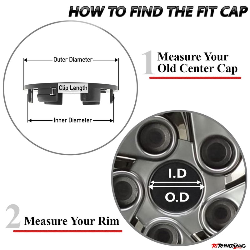 RTRHINOTUNING 63mm 2.5in Wheel Center Caps for Dodge Ram 1500 Dakota Durango 52005732, 63mm(2.48in)/57mm(2.26in) 4 Pack Black Hub Caps - Image 5